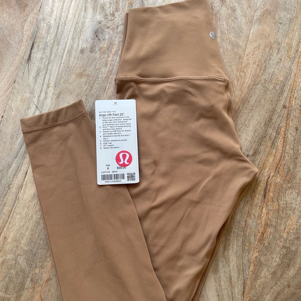 Size 6 Lululemon Align HR pant 25” in shade saddle brown NWT